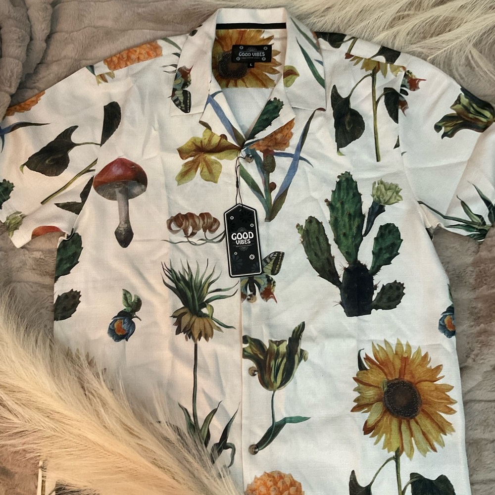 White Sunflower Floral Men's Shirt